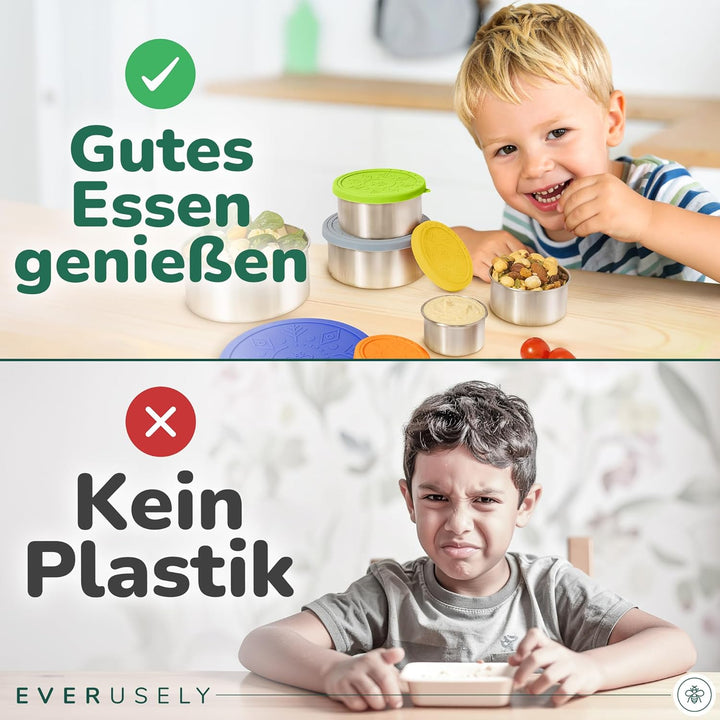 Everusely - Edelstahlbehälter mit Deckel - 5er-Set, Sommerkollektion - Auslaufsichere Edelstahl-Lebe