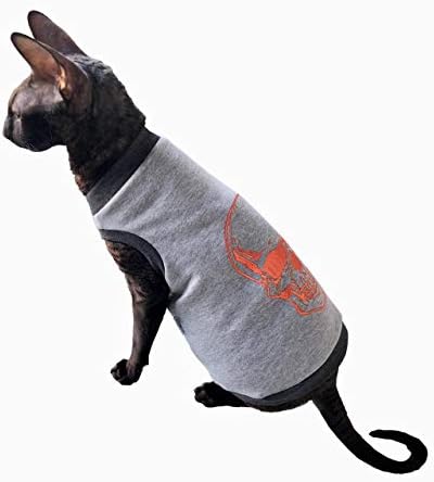 Kotomoda Sphynx Katzen T-Shirt Stickerei ORANGE Scull #2 (S) S Grau, S Grau