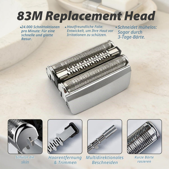 2er Pack 83M Ersatzscherköpfe, Kompatibel mit Braun Series 8 (8370cc, 8340s, 8350s) – Silber, Kompat