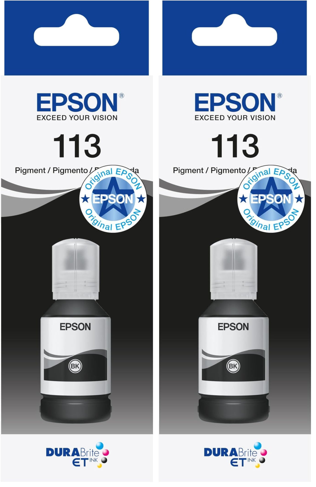 Epson EcoTank 113 Original Tintenflasche, Schwarz, Pigmenttinte (Packung mit 2) Schwarz 127 ml (Pack
