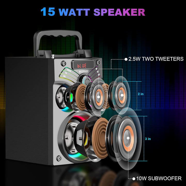 SUPNIU Leistungsstarkes Bluetooth 5.0 Kabelloses Bluetooth-Gehäuse mit 100 Pied/Lolierte LED/HD Ster