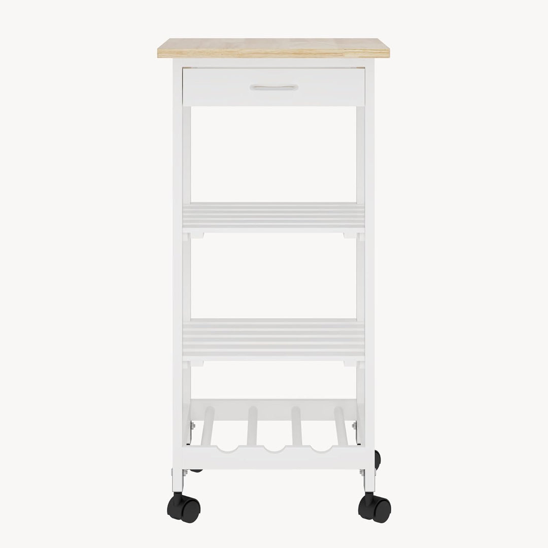 [en.casa] Servierwagen Biel Weiss/Holzfarben 76 x 37 x 37 cm Küchenwagen mit Schublade und 3 Ablagen