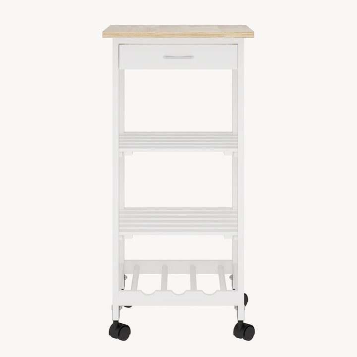 [en.casa] Servierwagen Biel Weiss/Holzfarben 76 x 37 x 37 cm Küchenwagen mit Schublade und 3 Ablagen