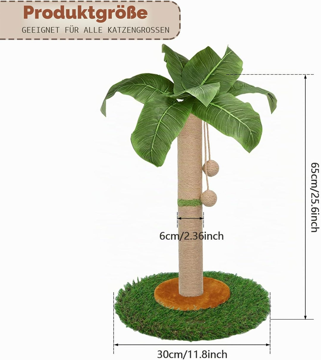HOMYHANDS Kratzbaum für Indoor-Katzen und Kätzchen, 60 cm hoch, Katzenkratzbaum mit Sisalseil, Palme