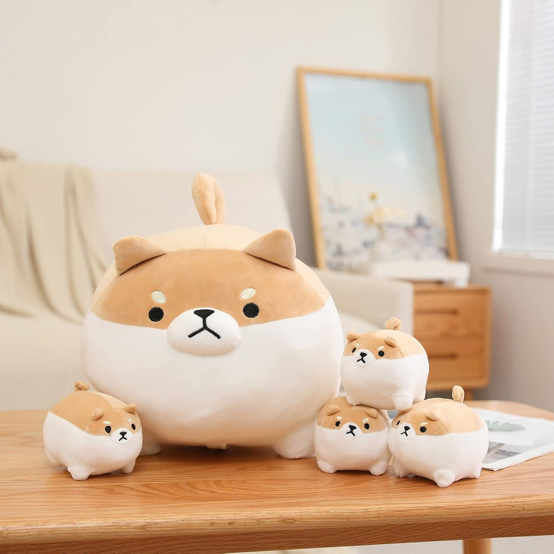 SQEQE Stuffed Animal Shiba Inu Plush Toy with 4 Baby Shiba Inu Plushies in her Tummy, Stuffed Cotton