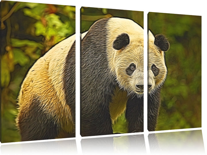 grosser Pandabär NewArt 3-Teiler Leinwandbild 120x80 Bild auf Leinwand, XXL riesige Bilder fertig ge