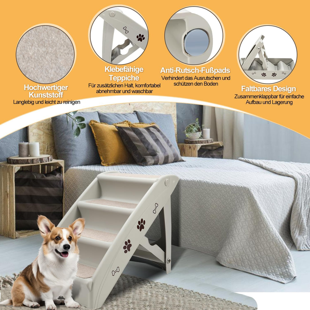 Hundetreppe Klappbare Haustiertreppe 48,5 cm Hoch, 4-Stufig Faltbare Katzentreppe, Hunderampe, Maxim