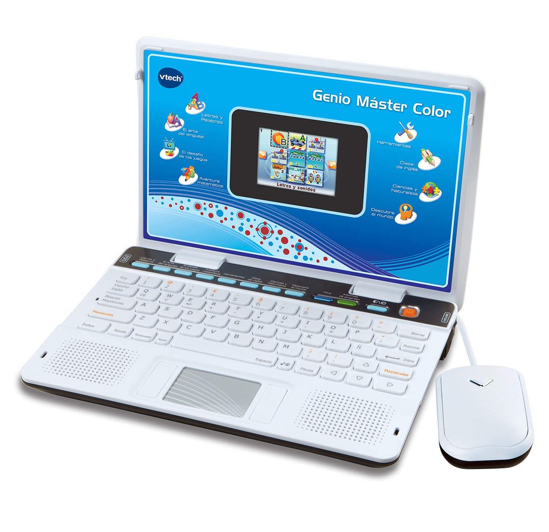 VTech Genio Zweisprachiger Master, Laptop für Kinder, Bildschirm, unterrichtet Vokabeln, Mathematik,
