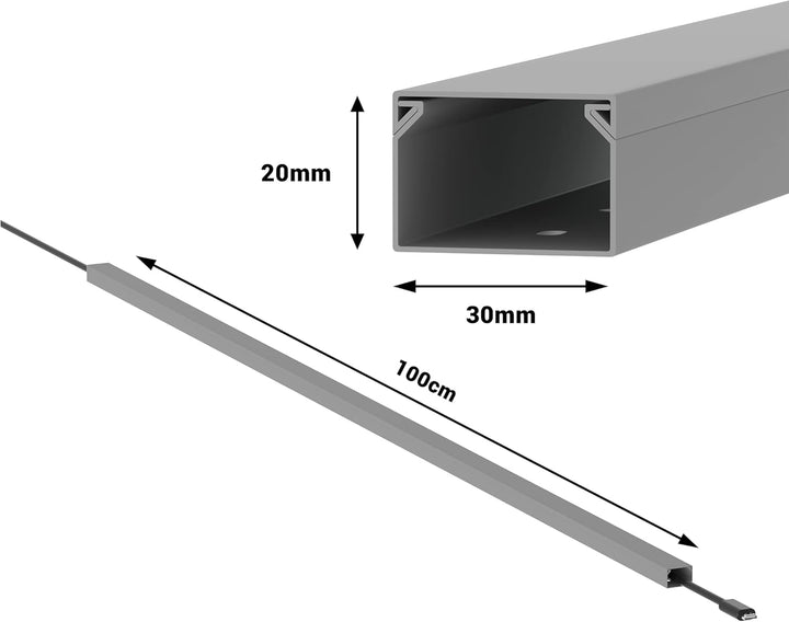 Kabelkanal Selbstklebend Pro mit Schaumklebeband, Kabelschacht 50m 30x20mm - 50x1m, Gray - Grau 50m
