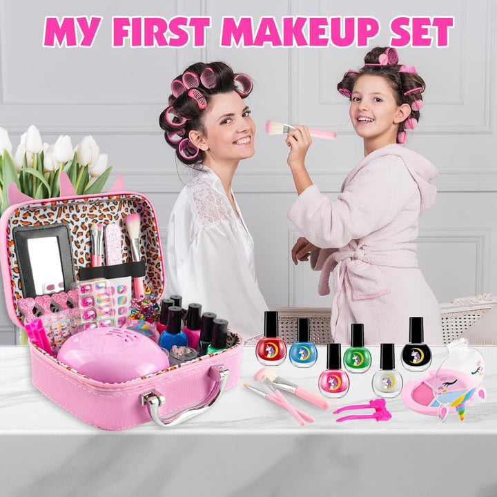 Unicorn Kinderschminke Set Mädchen, Make-up Kinder Vanity Case, Waschbar Make Up Kinder Schminkkoffe