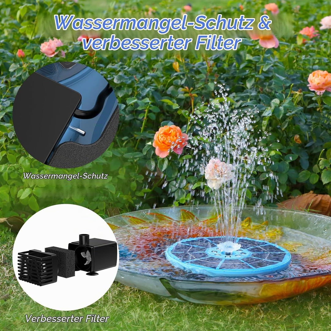 AISITIN LED Solar Springbrunnen für Aussen mit 3000mAh, 3,5W Solar Schwimmender Fontäne Pumpe mit Ve
