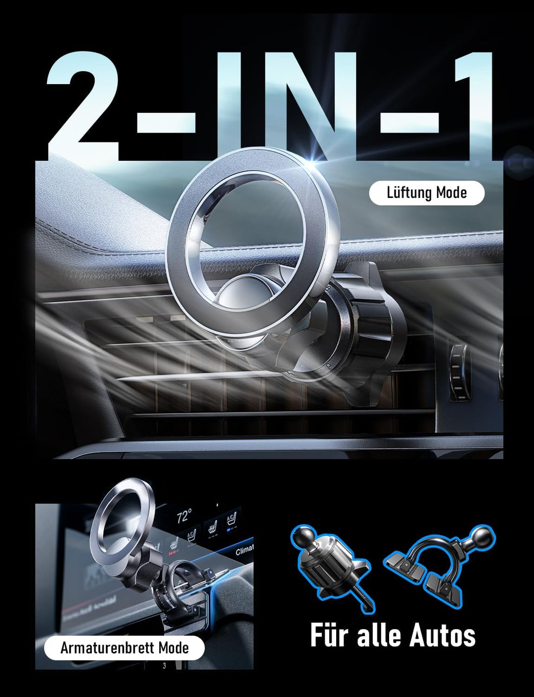 LISEN für Magsafe Autohalterung, 24X Magnet Handyhalterung Auto Magnetische, 360° Drehbar Handy Halt