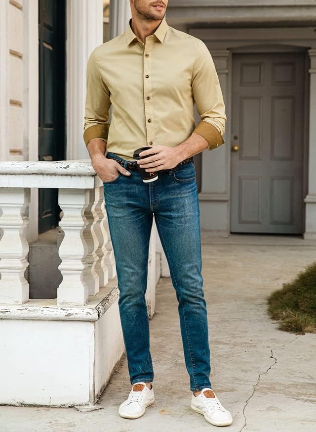 Herren Langarm Business Freizeithemd - Formelle Baumwolle Dehnbar Klassisch Casual Western Kent-Krag