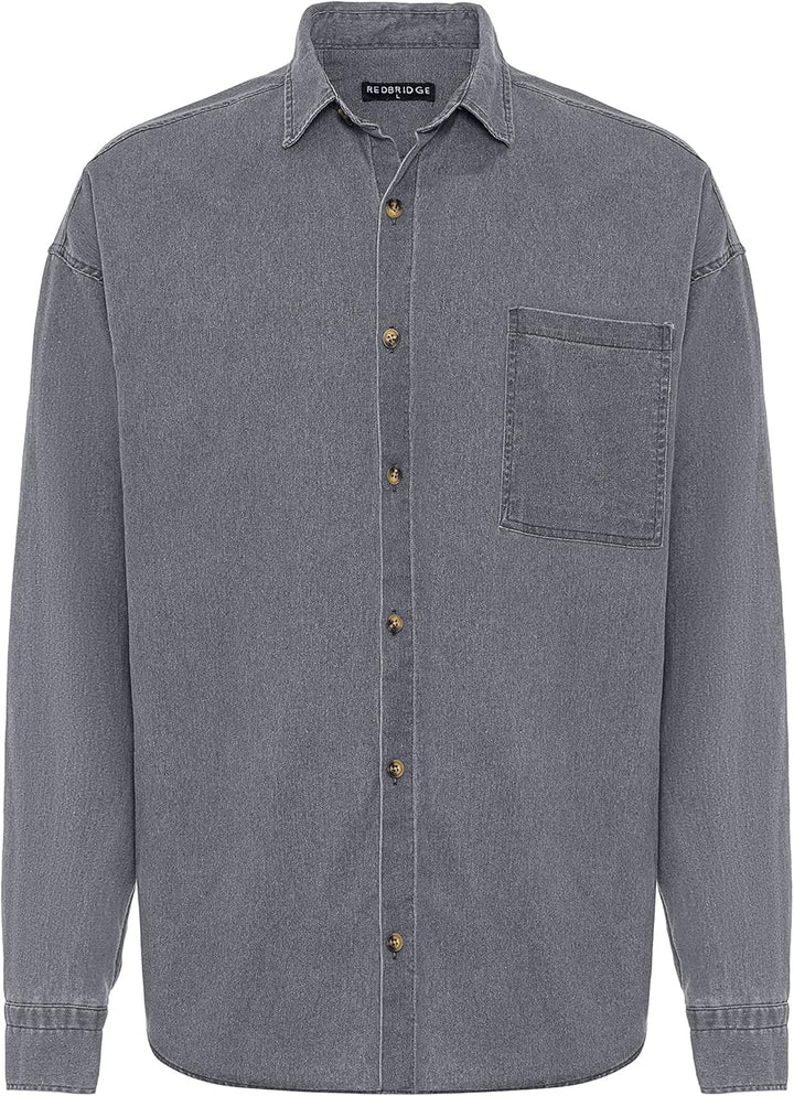 Red Bridge Herren Hemd Jeanshemd Premium Denim Oversized Wide Cut S Grau, S Grau