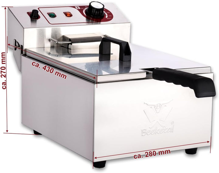 Beeketal 'BTF10a' Kaltzonen Fritteuse (9 Liter Volumen für max. 5 Liter Öl) Edelstahl Friteuse mit T