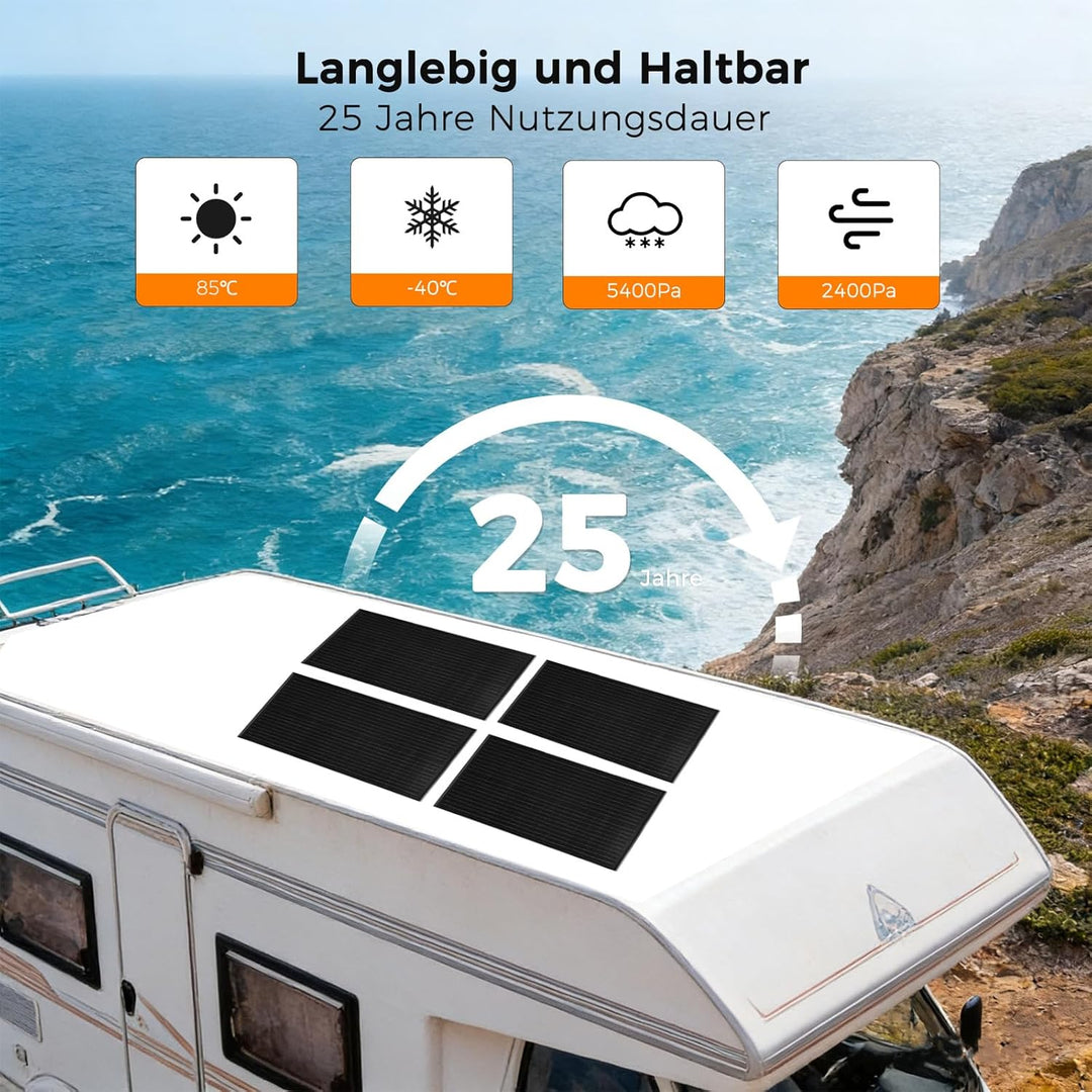 50W Solarpanel 12V, Solar Panel 50 Watt Schwarz Monokristallines Solarmodul für Wohnmobil, Boot, Woh