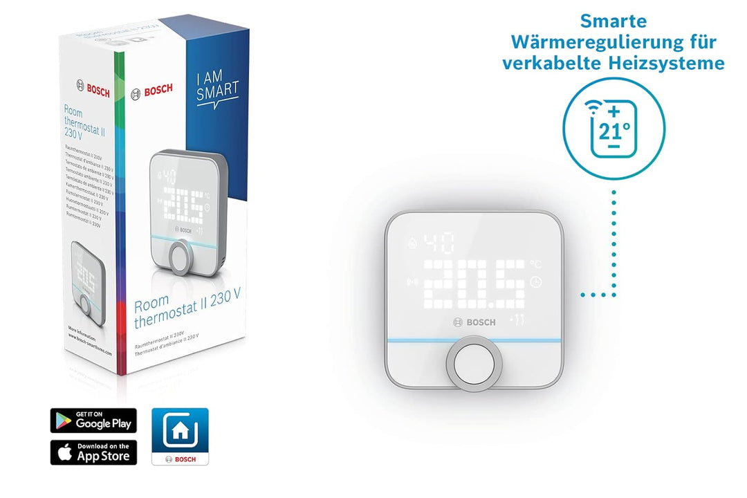 Bosch Smart Home Raumthermostat II für kabelgebundener Heizsysteme, 230 V, kompatibel mit Google Ass