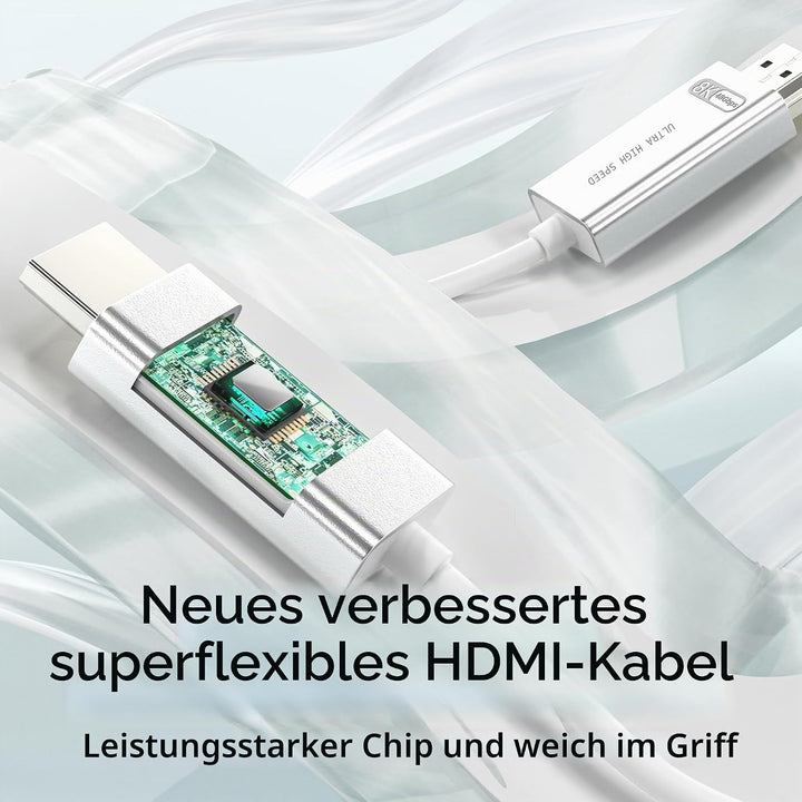 Glasfaser HDMI 2.1 Kabel 1m, 48Gbps Hochgeschwindigkeits-Aktives Optisches HDMI 2.1 Kabel [8K@60Hz,