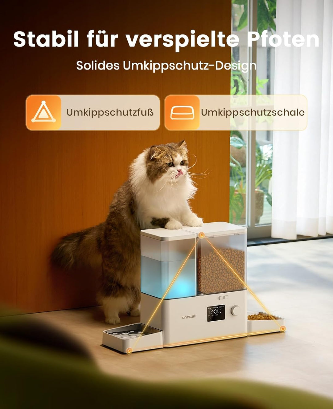 oneisall Futterautomat Katze und Trinkbrunnen 2-in-1, 8,5L/1-36 Portionen, 5L Futterspender mit 3,5L