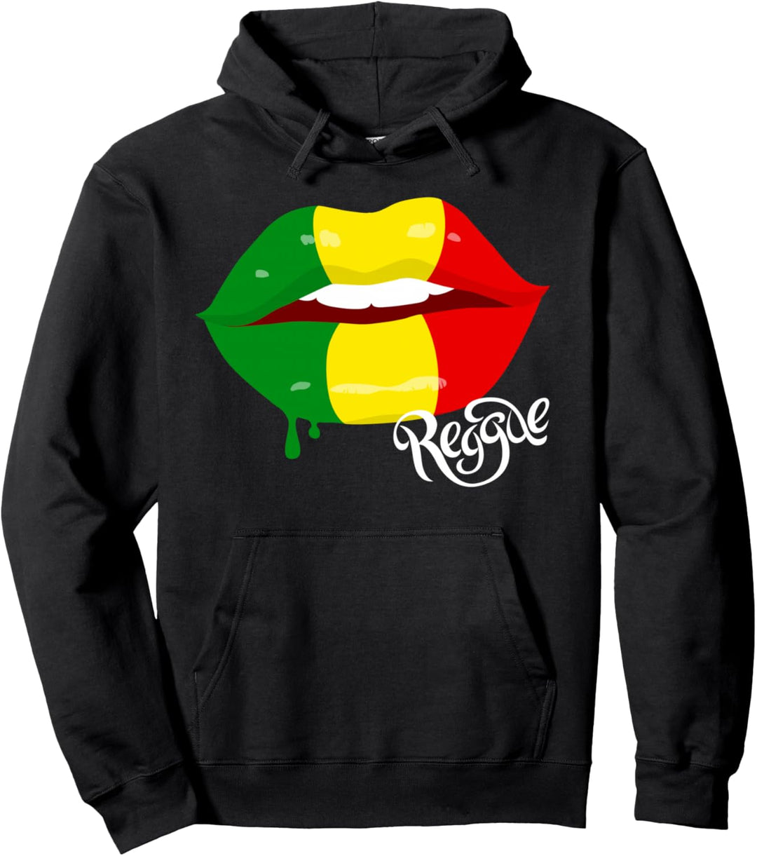Reggae Kleidung für Damen, Rastafari-Flagge Lippen, Reggae Pullover Hoodie