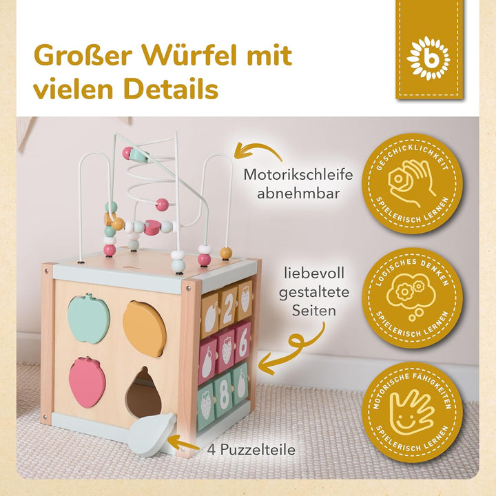 Bieco Motorikwürfel Berry XXL nachhaltiges Holz FSC® | Spielwürfel Baby | Motorikwürfel ab 1 Jahr Ac
