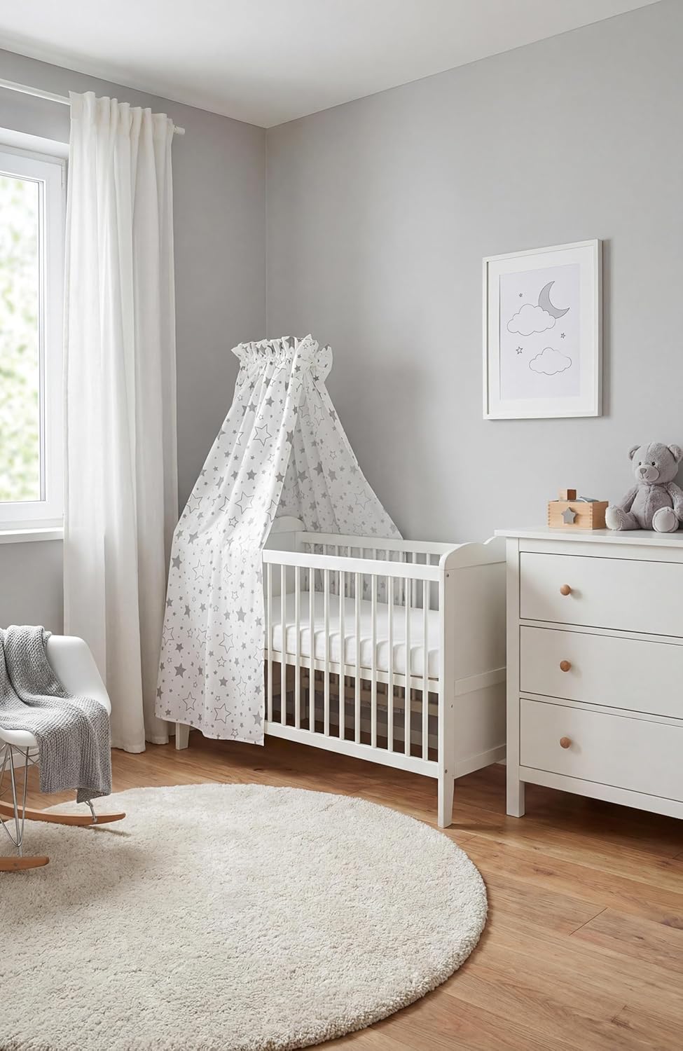 TupTam Babybett Himmel mit Schleifchen, Farbe: Graue Galaxie, Grösse: ca. 160x240 cm ca. 160x240 cm