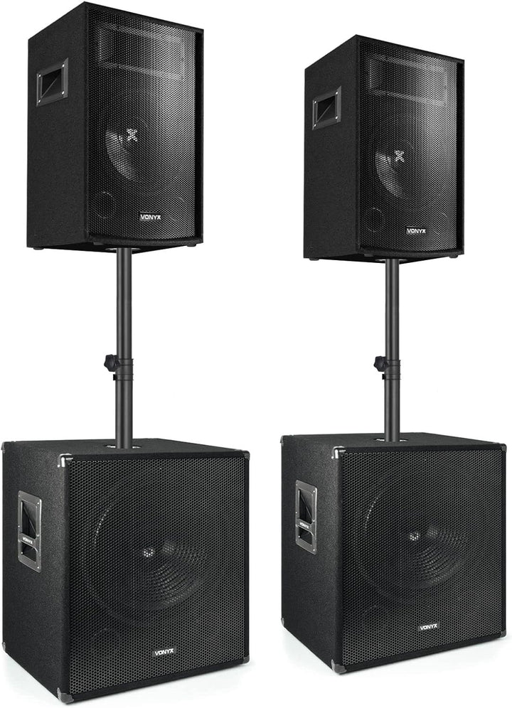 Vonyx PA Lautsprecher Set, Passive Musikboxen, DJ Equipment, 1700 Watt 2X Subwoofer, 2X Topteile, 2X