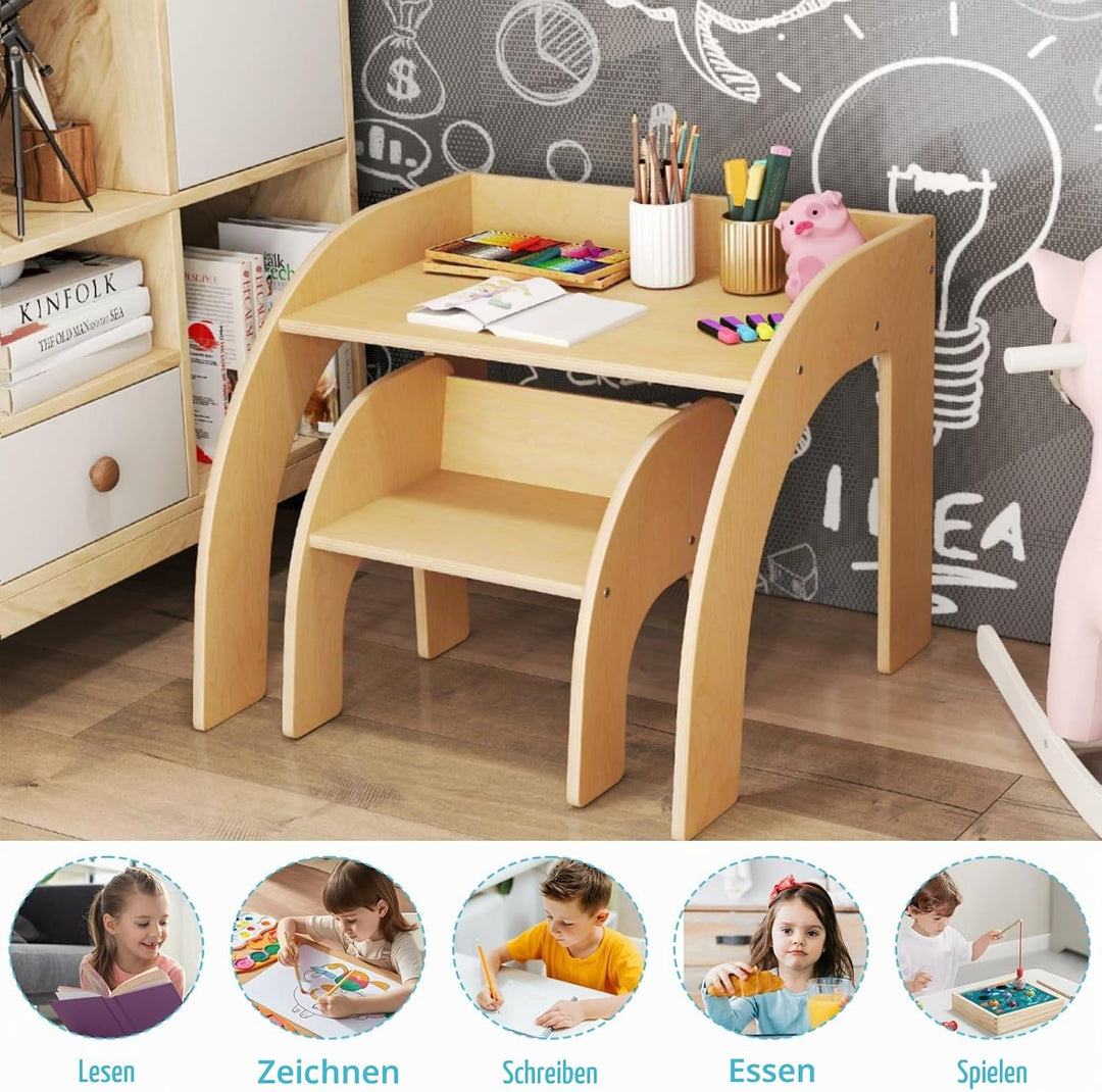 LIFEZEAL Kindertisch Set Holz, Kleiner Schreibtisch mit Stuhl für Kinder, Multifunktionaler Kinderle