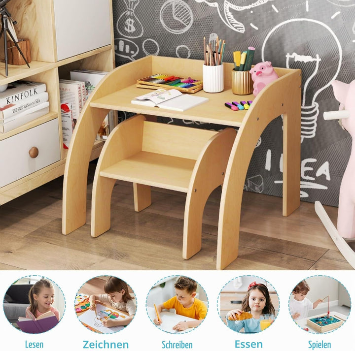 LIFEZEAL Kindertisch Set Holz, Kleiner Schreibtisch mit Stuhl für Kinder, Multifunktionaler Kinderle