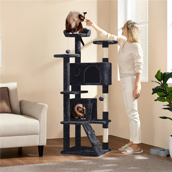 Yaheetech Kratzbaum gross Kletterbaum 158 cm hoch Katzenkratzbaum, Stabiler Katzenbaum mit 3 Plattfo