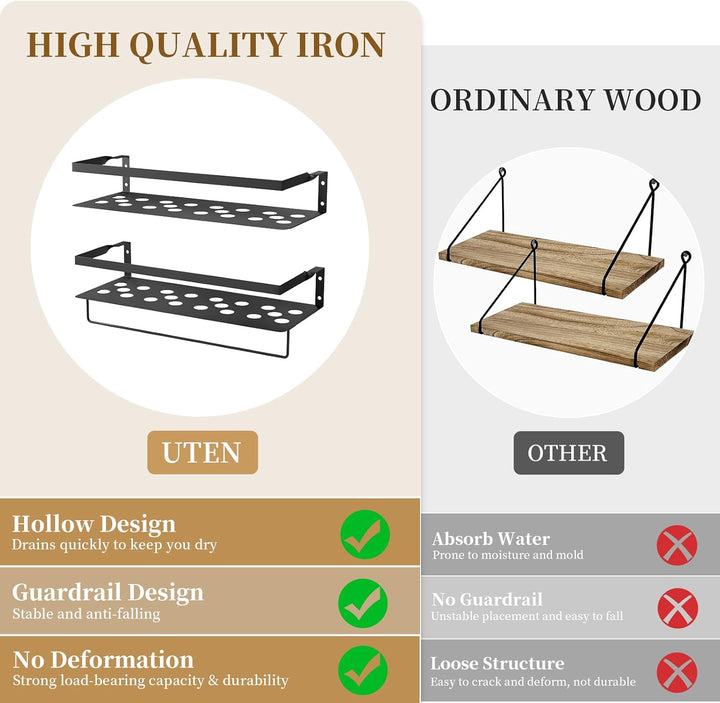 Uten Wandregal Metall, Bad Regal Kücheregal 2er Set, Metallregal Wand 40cm mit Handtuchhalter, für W