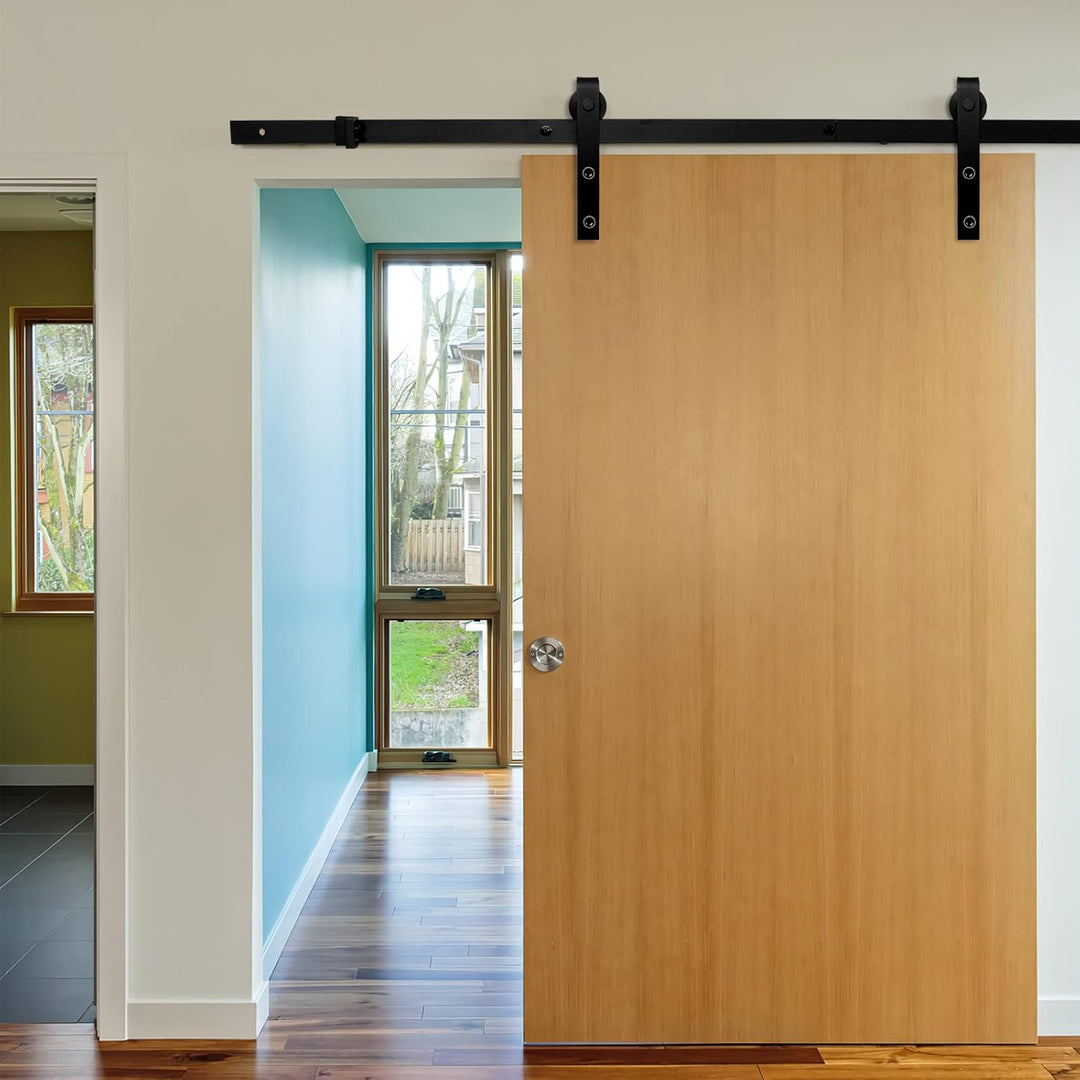 Eulenke Schiebetürbeschlag Komplettset - Schiebetürsystem für Holztüren und Falttüren - 152cm Schwar