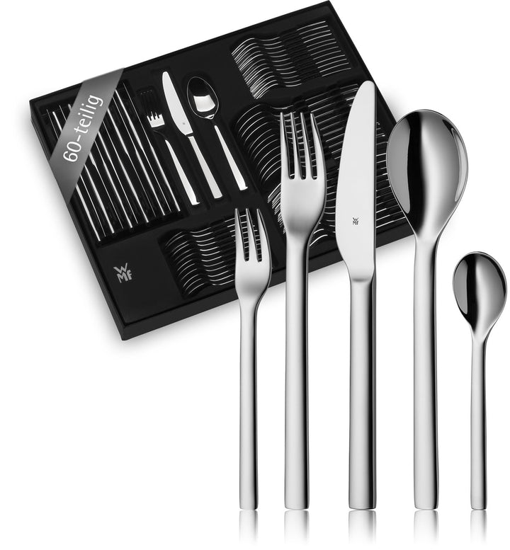 WMF Habitum Besteck Set 12 Personen, Essbesteck 60 teilig, Monobloc-Messer, Cromargan Edelstahl poli