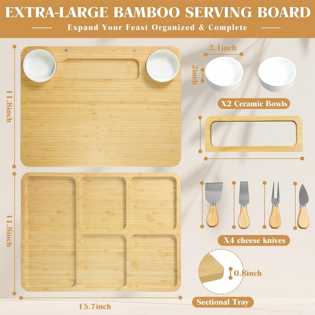 Grosses Bambus Charcuterie Board Set (40x30x2 cm) Käsebrett & Platten Zubehör mit Messern für Gesell