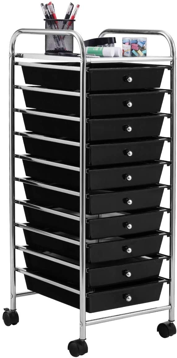 RELAX4LIFE Rollwagen mit 10 Schubladen, Rollcontainer Grosser Stauraum, Badrollwagen Metallgestell,