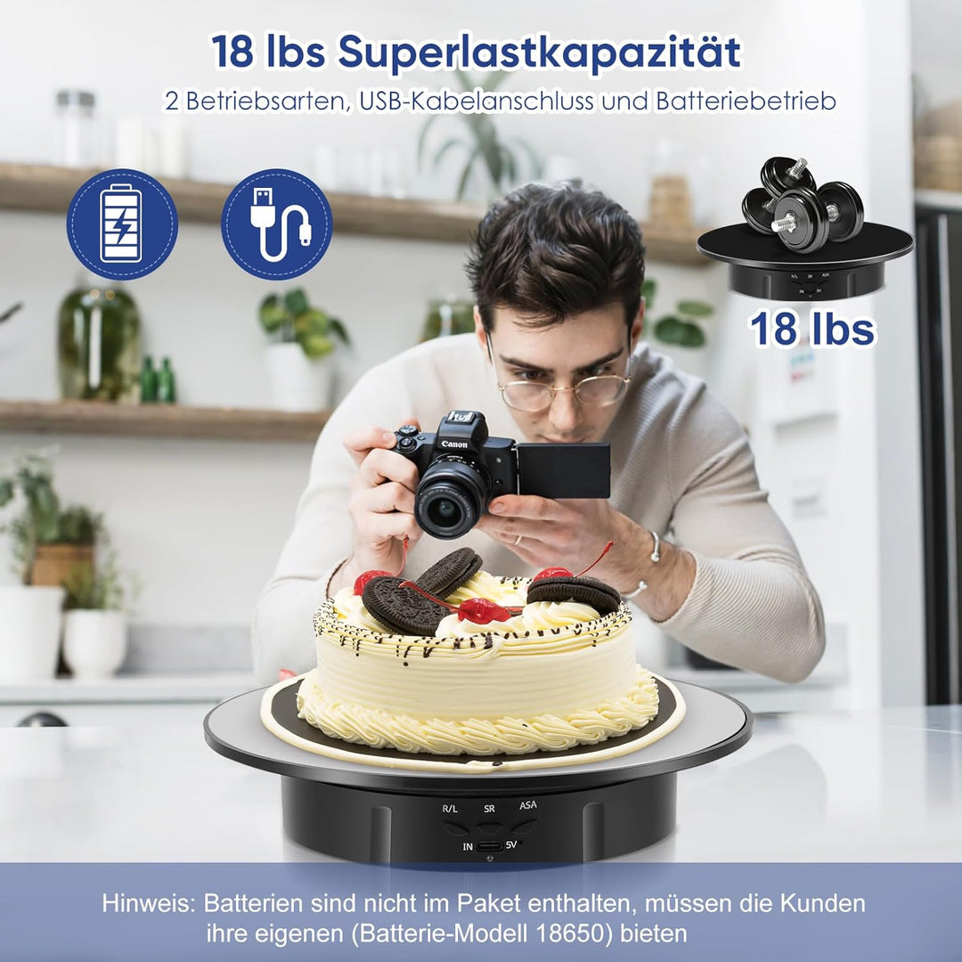 Elektrischer Drehteller Elektrisch, Drehscheibe 20cm mit 5 Hintergründen für Produktfotografie & Liv