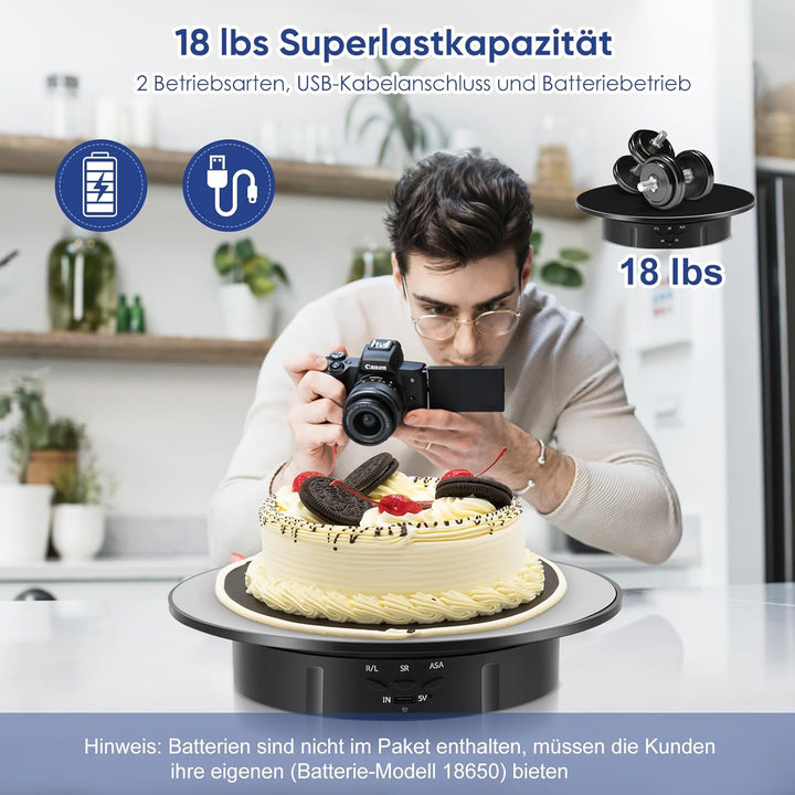 Elektrischer Drehteller Elektrisch, Drehscheibe 20cm mit 5 Hintergründen für Produktfotografie & Liv
