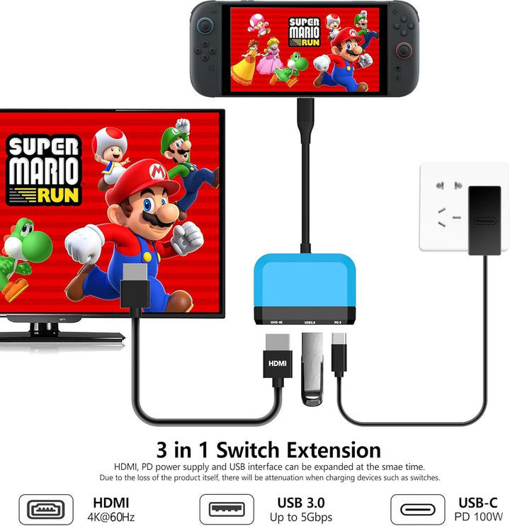 Switch TV Dock für Nintendo Switch/OLED, 3 in 1 Switch Portable Dock mit 4K HDMI, USB 3.0 Port, Type