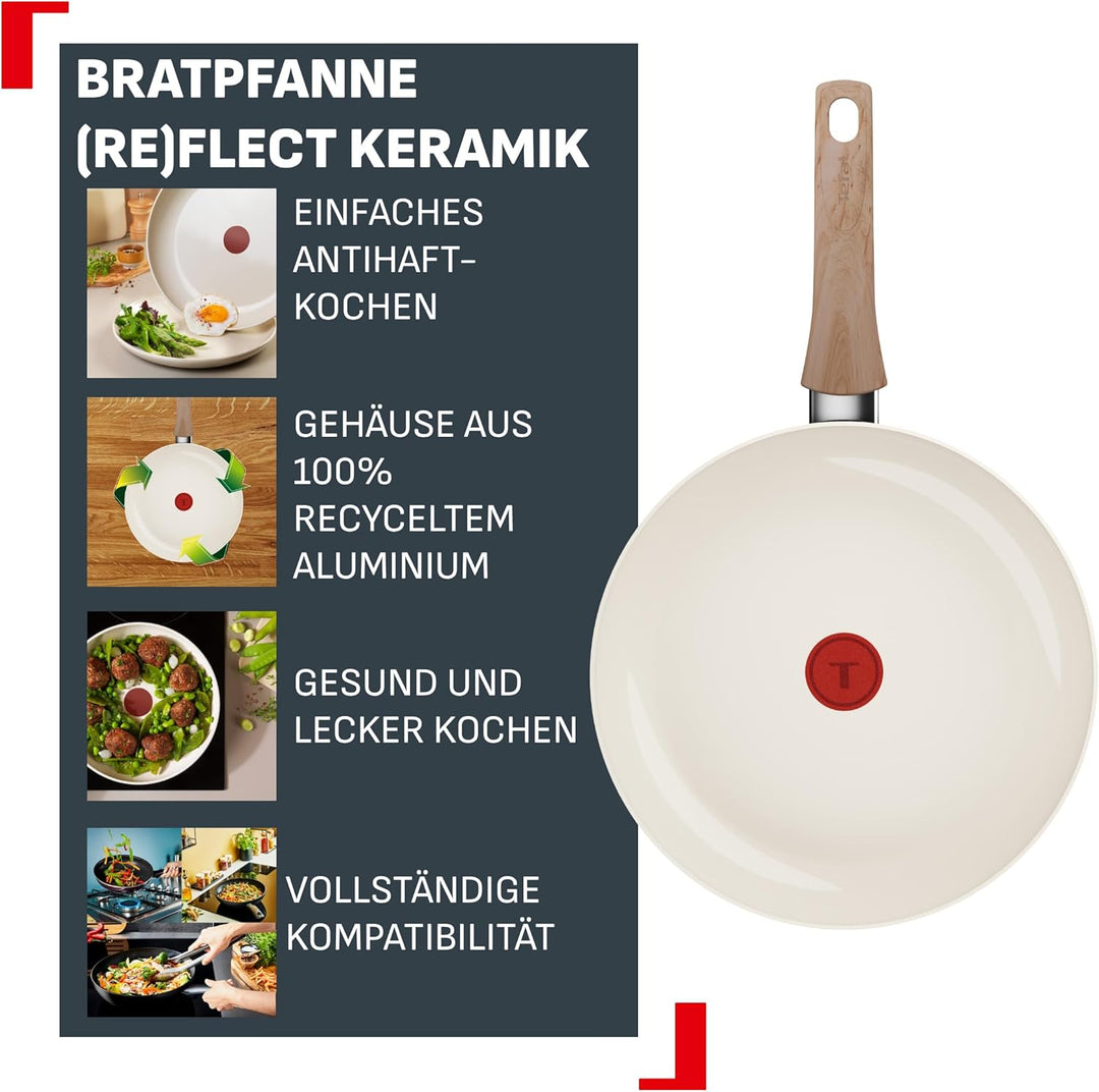 Tefal Reflect On Bratpfanne 28 cm, keramische Antihaftbeschichtung, recycelter Aluminiumkörper, Ther