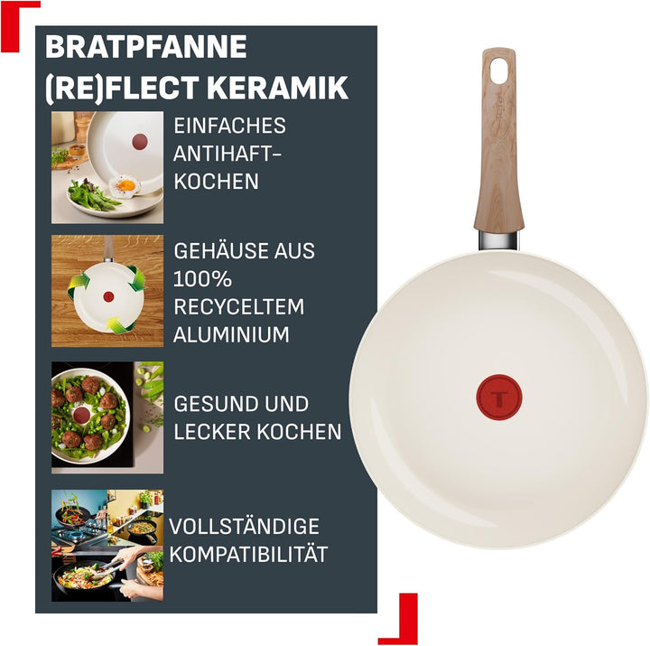 Tefal Reflect On Bratpfanne 28 cm, keramische Antihaftbeschichtung, recycelter Aluminiumkörper, Ther