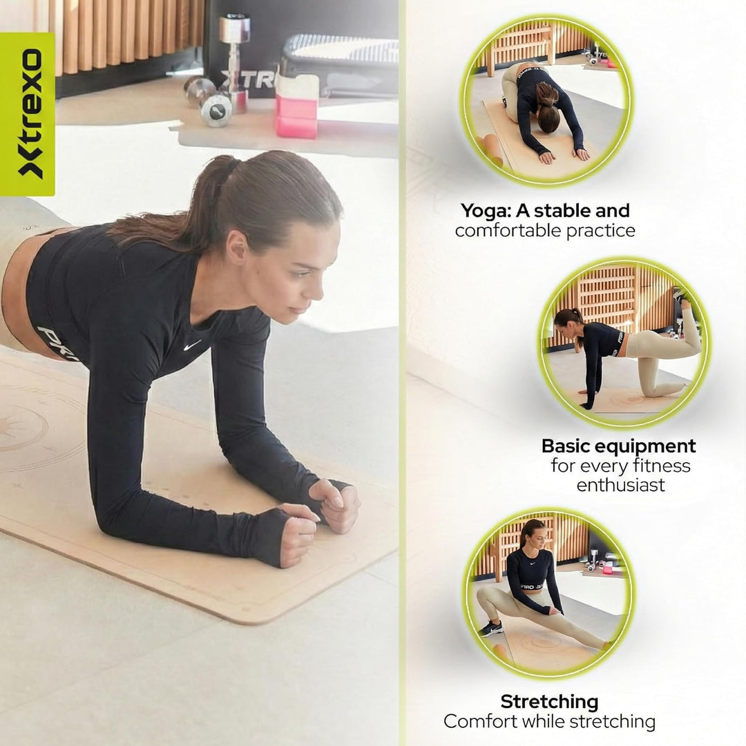XTREXO Yogamatte 183x61 cm gross und 6 mm dick Yoga Matte aus ökologischem TPE mit rutschfester Ober