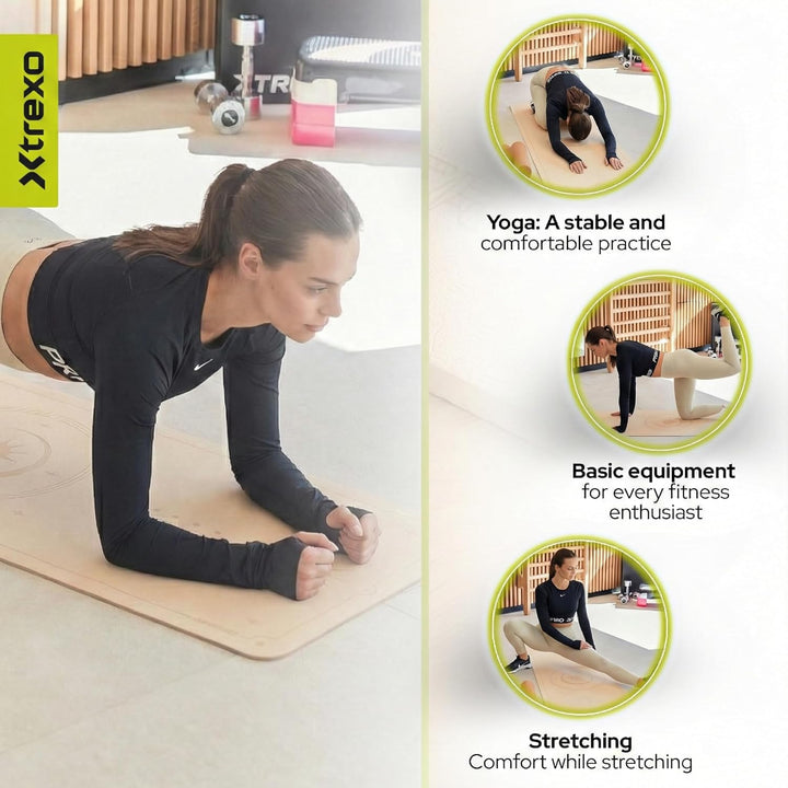XTREXO Yogamatte 183x61 cm gross und 6 mm dick Yoga Matte aus ökologischem TPE mit rutschfester Ober