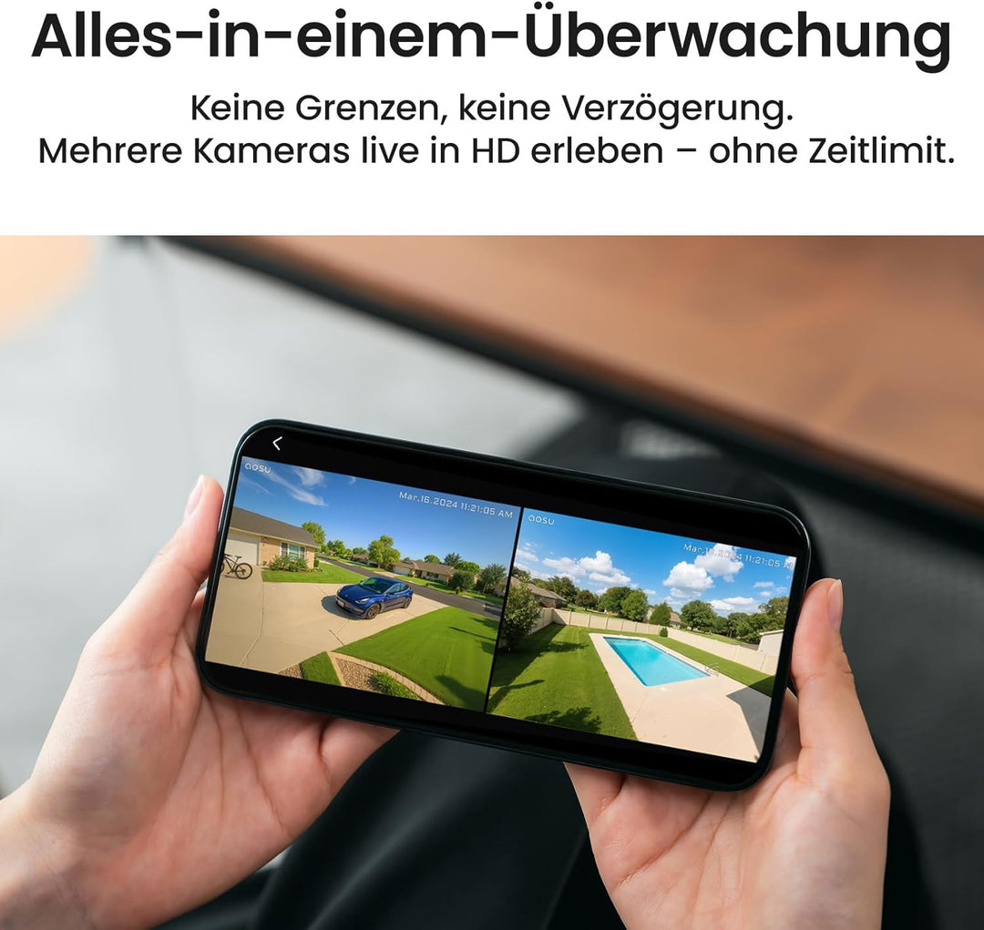 aosu T2 Ultra 4K UHD Überwachungskamera Aussen Solar Akku für Neue aosuBase, 2 Cam-Kit, TrueColor Na