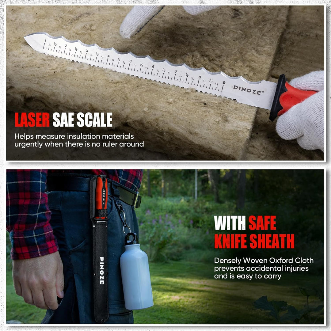 28cm Dämmstoffmesser, Edelstahl Klinge Isoliermesser w/Laserskala, Doppelseitige gezähnte Messer Wer