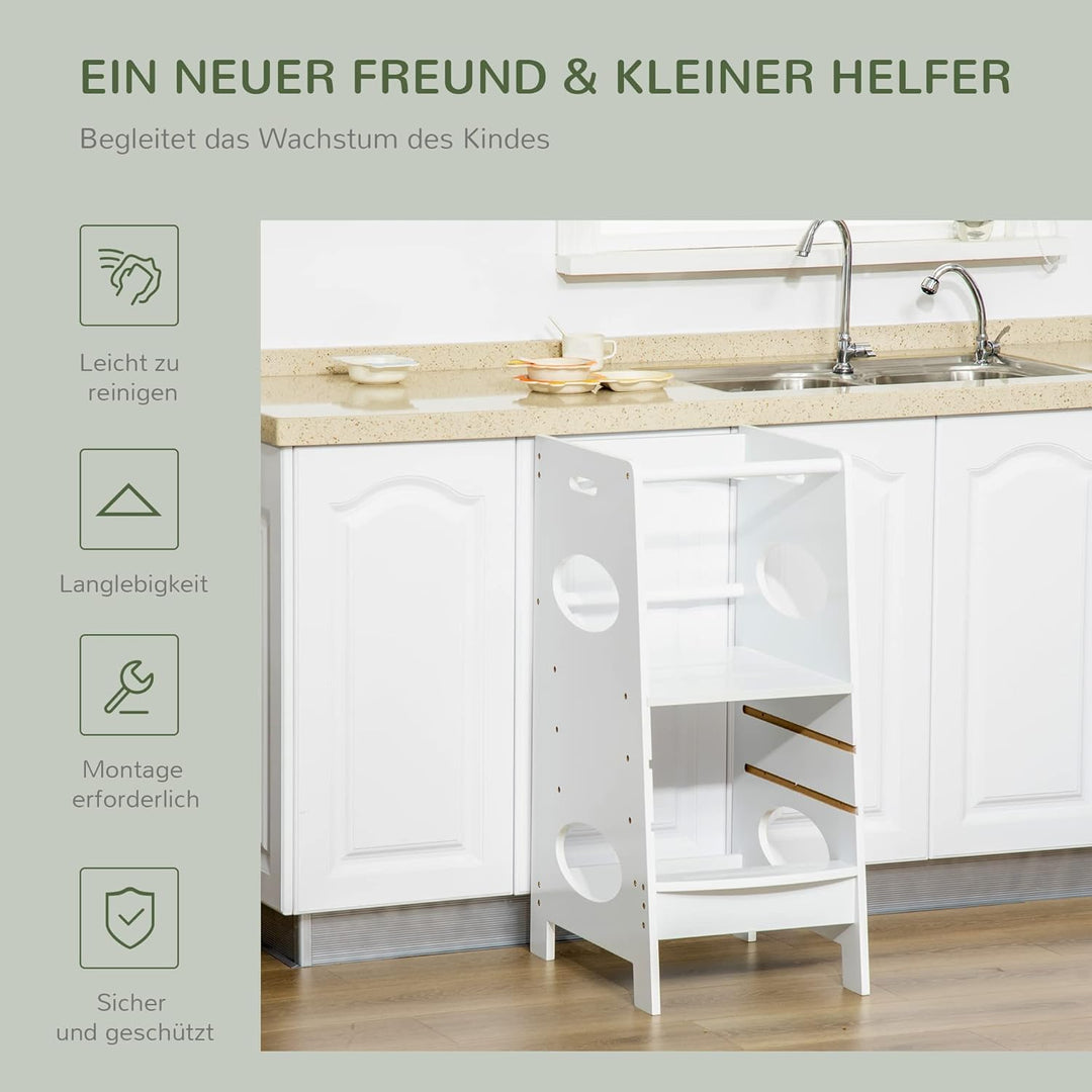 HOMCOM Lernturm für Baby Tritthocker Schemel Stehender mit 3 Stufen Küchenhelfer für 3+ Jahre Kinder