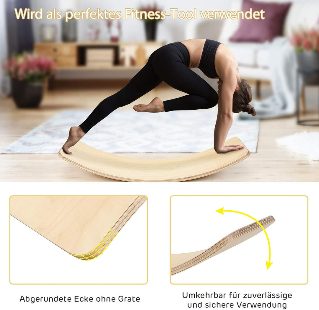 COSTWAY 90 x 30cm / 90 x 40cm Balance Board mit Filz, Balancierbrett aus Holz, Wackelbrett bis 220kg