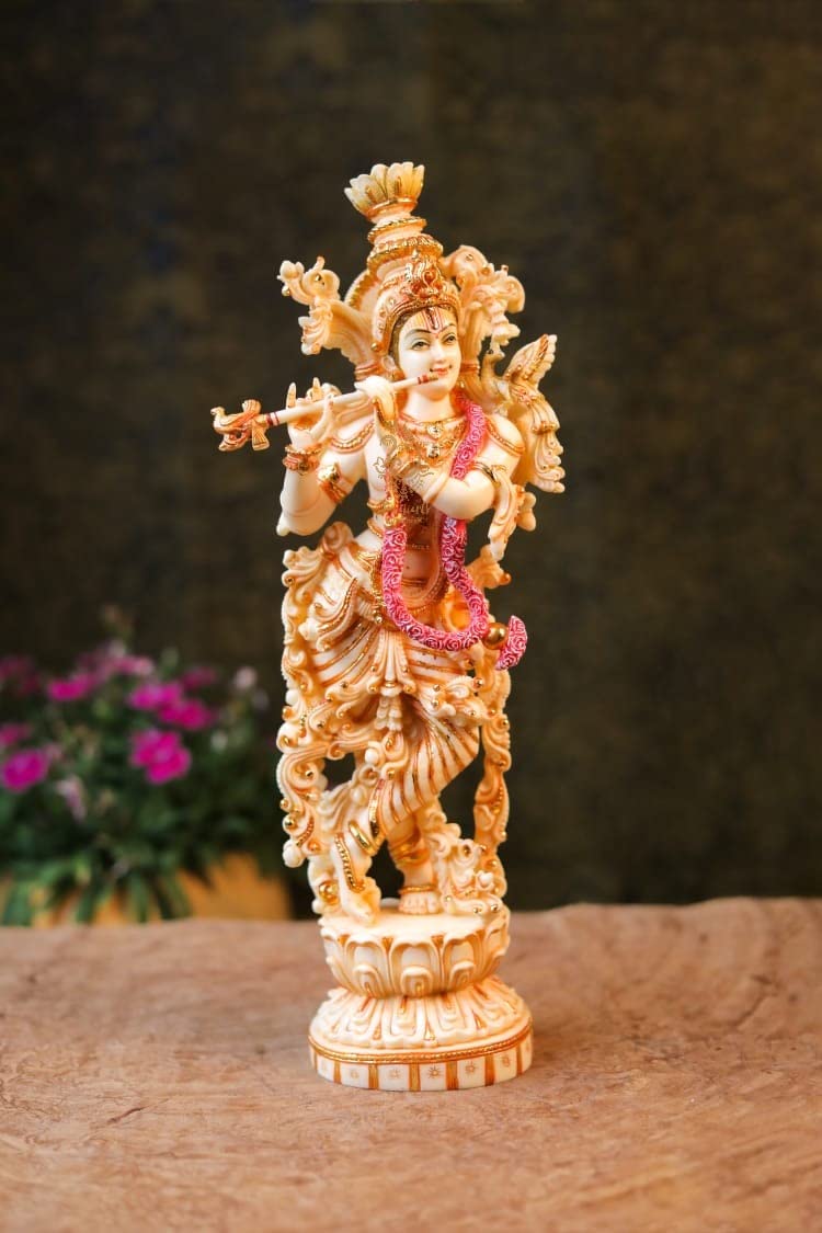 SHIVAJI ARTS Krishna-Statue, Marmor, gross, handbemalt, Zuchtmarmor, Herr Krishna Idol, Hindu Ehe