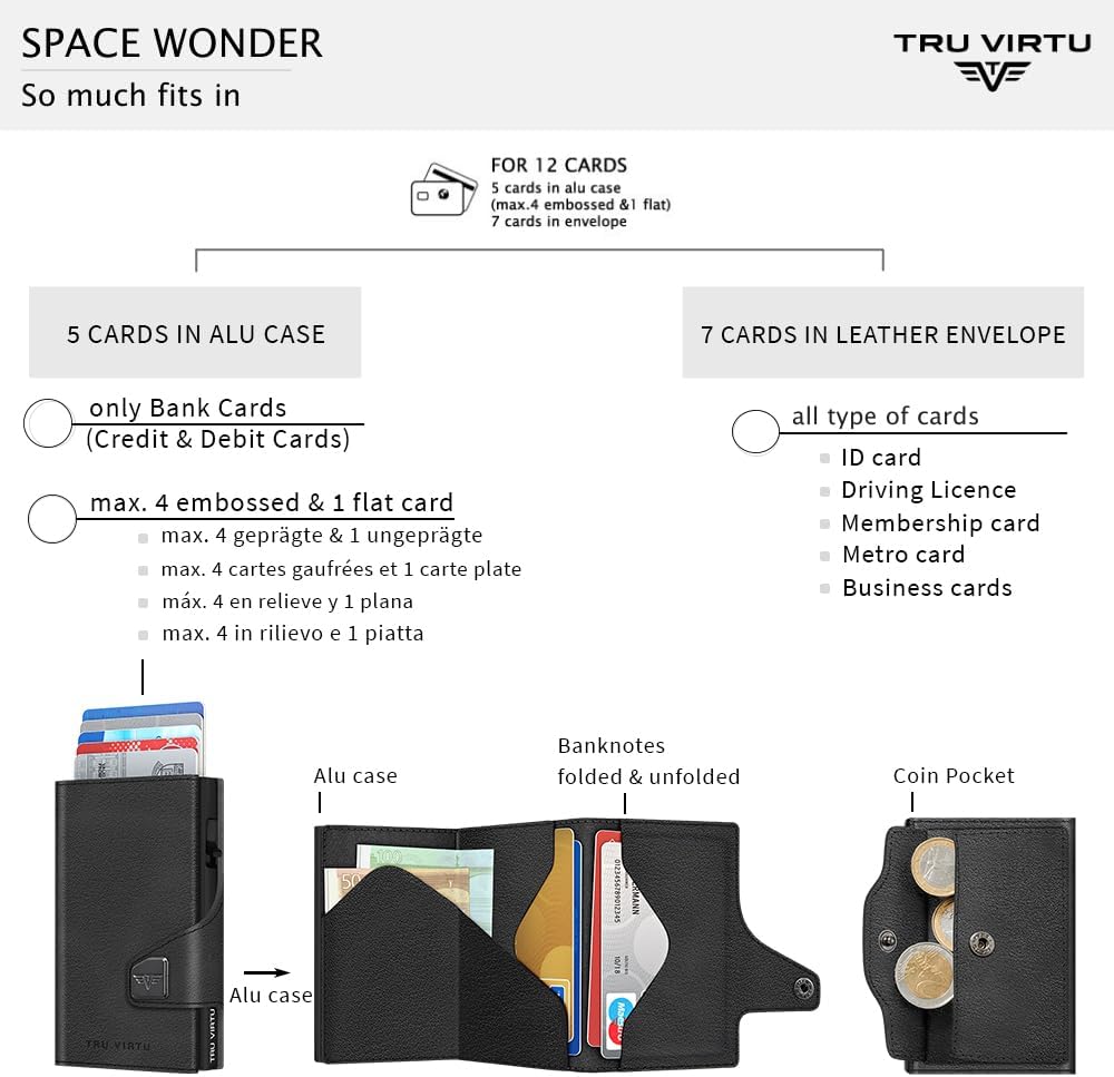 Tru Virtu® Karten-Portemonnaie Click & Slide Coin Pocket Nappa Black/Black I Kreditkartenetui I Kart