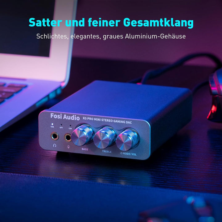 Fosi Audio K5 Pro Gaming DAC Kopfhörer Verstärker Mini Hi-Fi Stereo Digital-zu-Analog Audio Konverte