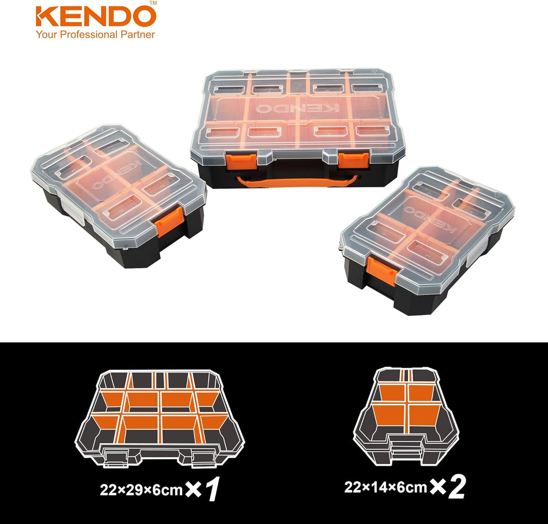KENDO Sortierboxen für Kleinteile Set - 3-teilig - Sortimentskasten Schraubenbox Sortierkasten Sorti